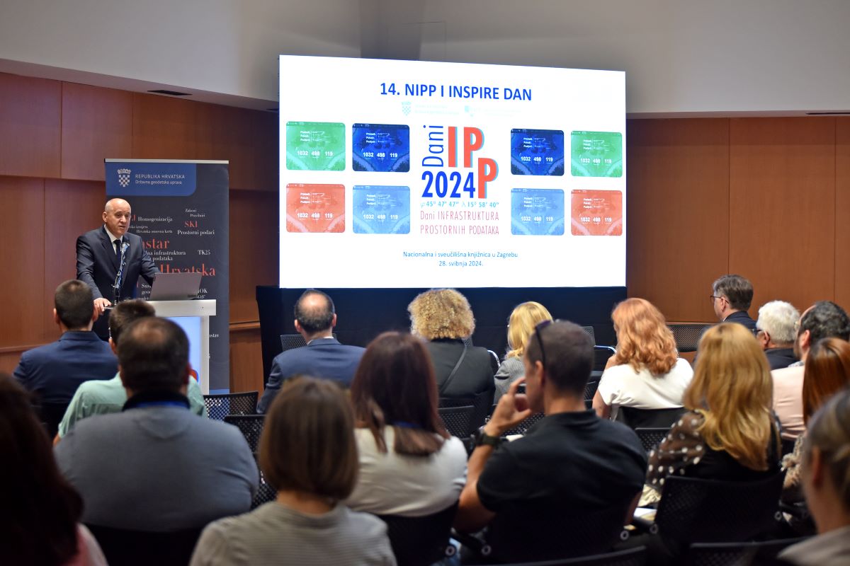 The picture shows the Deputy Prime Minister and Minister of Construction, Spatial Planning and State Property, Mr. Branko Bačić at the opening of the conference "SDI Day 2024."