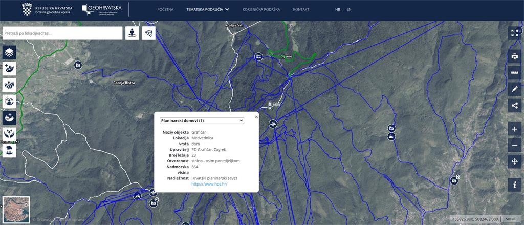 Planinarske staze na pregledniku GeoHrvatska