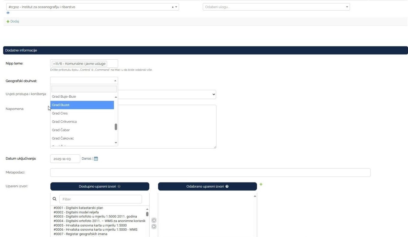 Praktični dio radionice - primjer unosa podataka za novi izvor